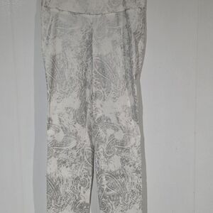 Women's Pull On Straight Leg Pants Silver Paisley Pattern
